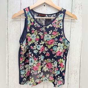 Buzz Sheer Lace  Foral Romantic Crop Top Navy Blue Small Summer New With Tages